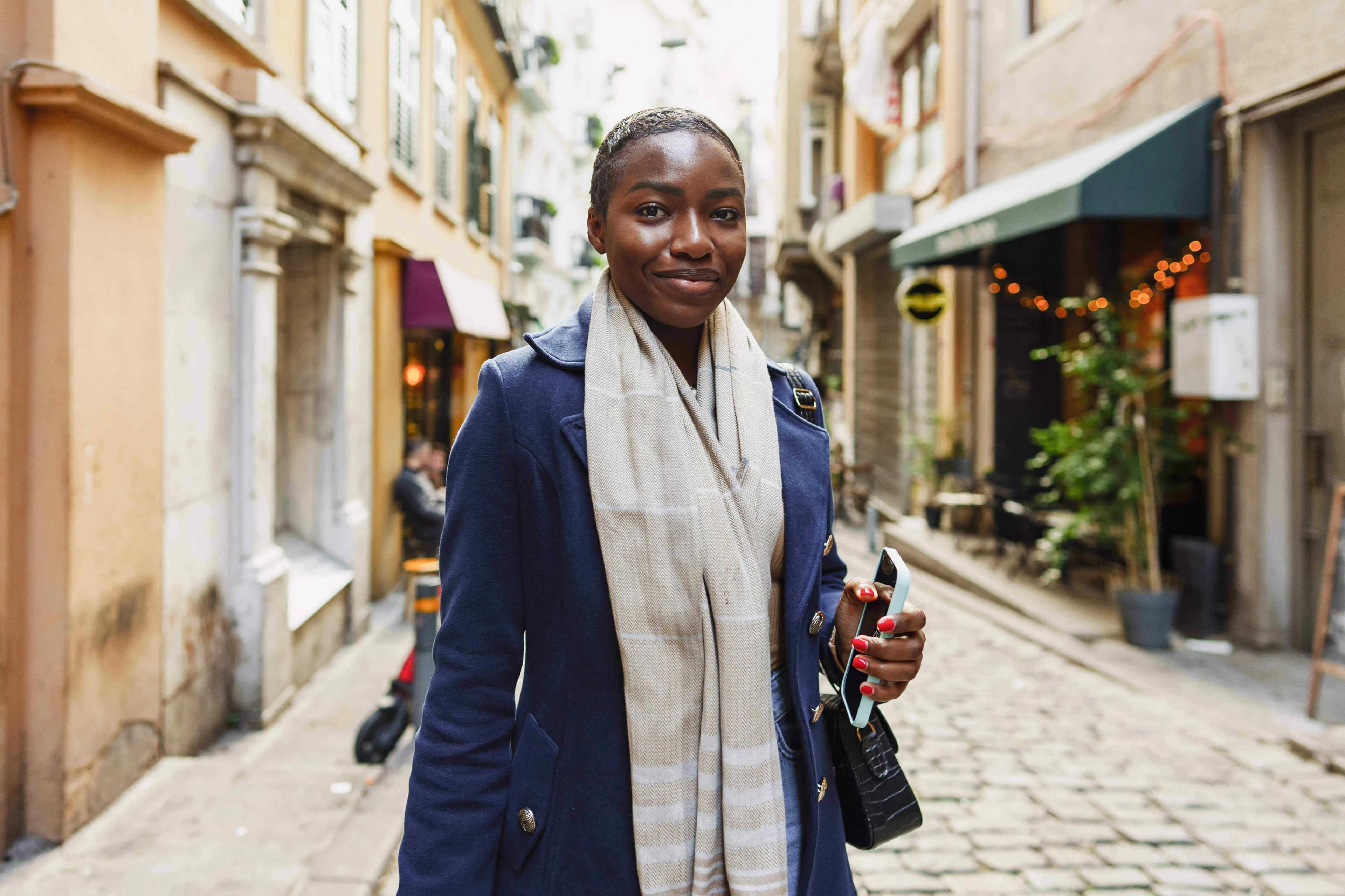 Woman walking on Europe street